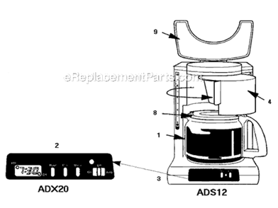 Page A Diagram and Parts List for ADX20  Mr Coffee Coffee Maker